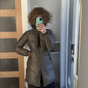 PARAJUMPERS khaki down parka Masterpiece Series with fur hood, size small